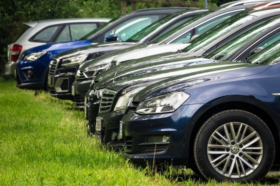 Cars parked in line at Dortmund Airport