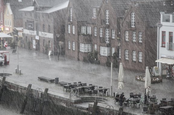 Husum harbor promenade in the rain