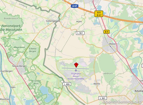 Der Kartenausschnitt vom Flughafen Niederrhein Weeze (NRN)