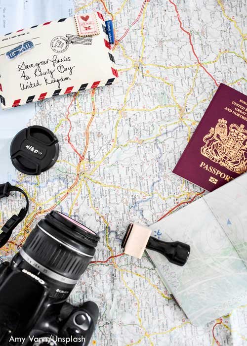Reiseziele, Landkarte und Reisepass