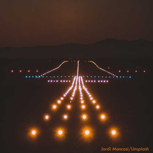 Runway at night with lighting