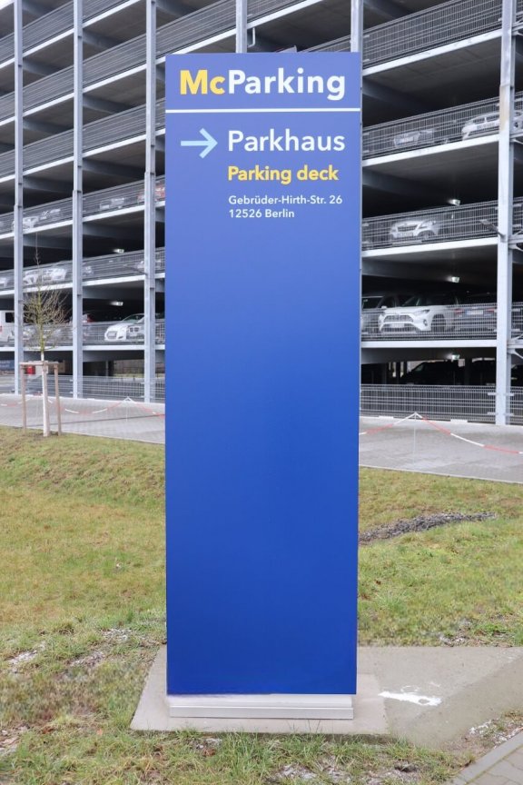 McParking sign in the entrance to the McParking car park at BER