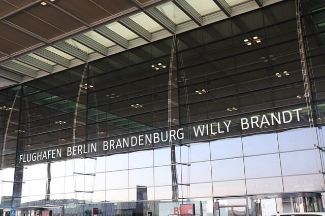 An exterior shot of the BER departure hall