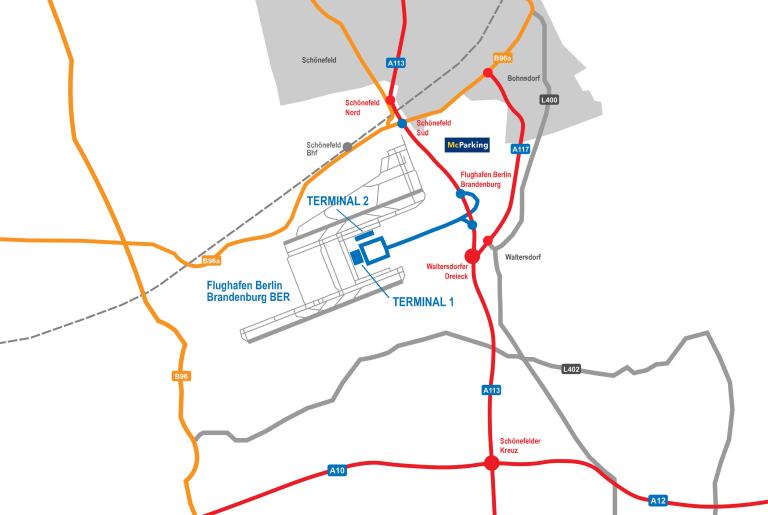 Mapa okolí letiště Berlín