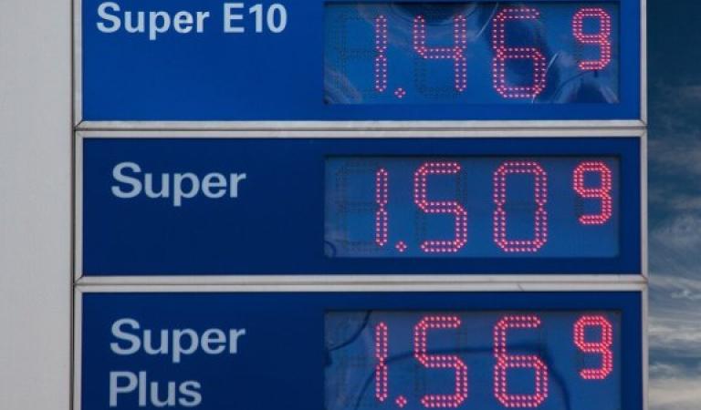 Display at the petrol station with fuel prices