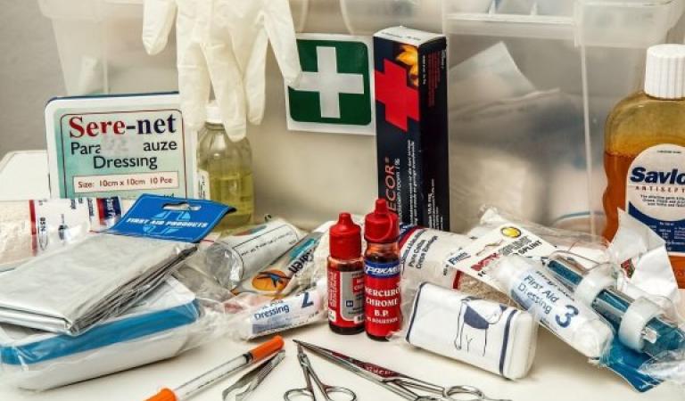 First aid kit - gloves, bandages, scissors &amp; disinfectant