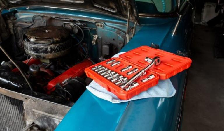 Open bonnet of a car