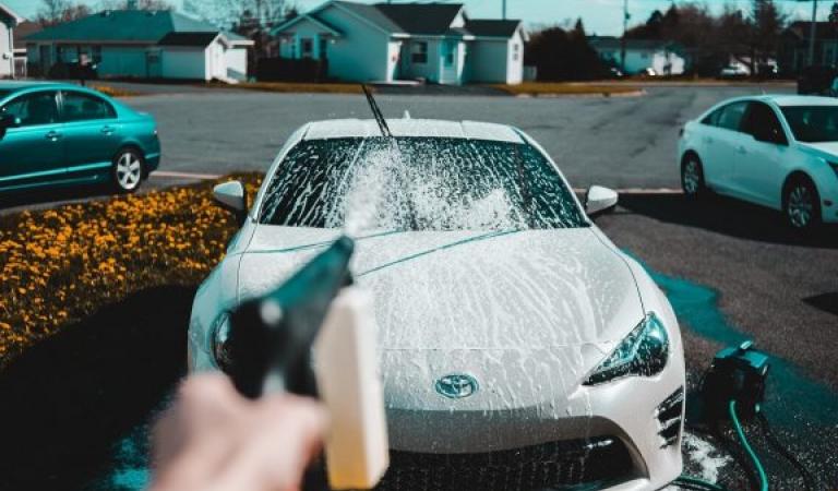 Car is washed and cleaned