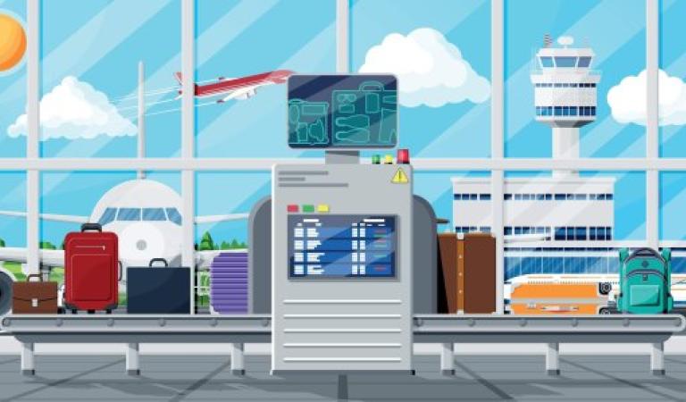 animovaný snímek CT skeneru na letišti se zavazadly