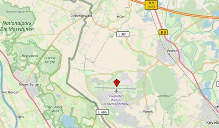 Mapová část letiště Niederrhein Weeze (NRN)
